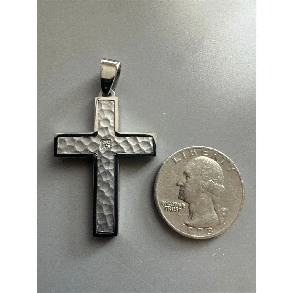 Cross Pendant Center Cubic Zirconia Stainless Steel 24” Chain Necklace Unisex